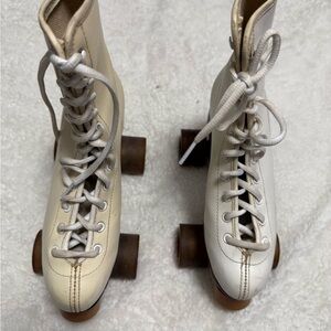 Vtg 60’s White Leather Roller Skates Sz 5 Roller Derby Urethane Wheels USA Rink